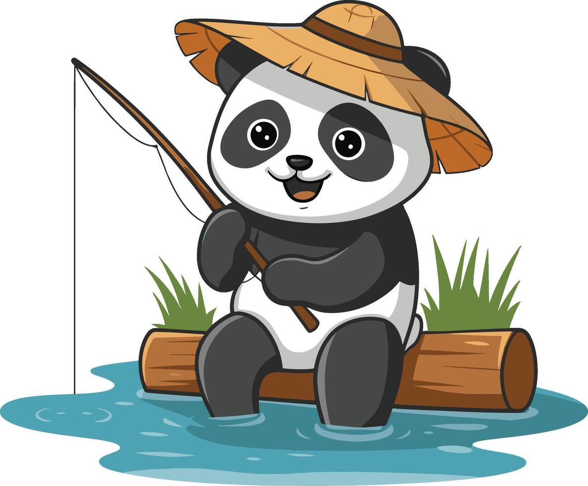 Panda fishing illustration, panda art. Ai generate vector