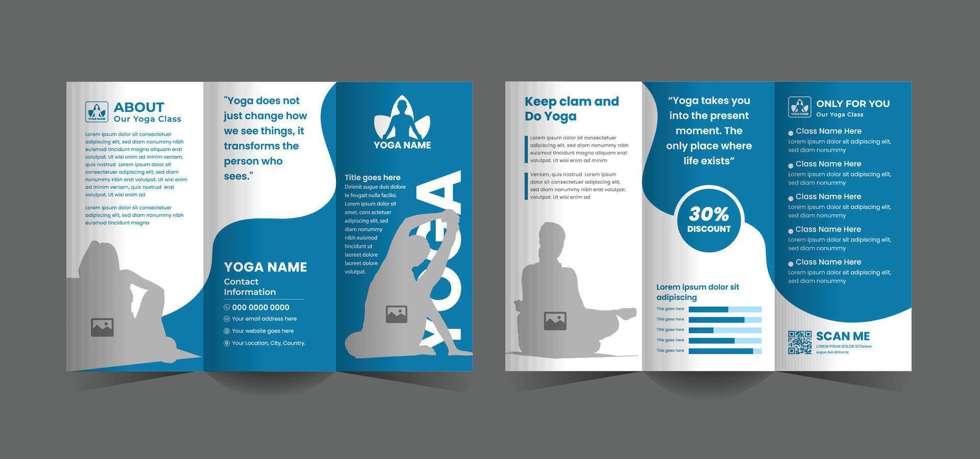 Yoga Studio Trifold Brochure Design Template and trifold brochure mockup design vector
