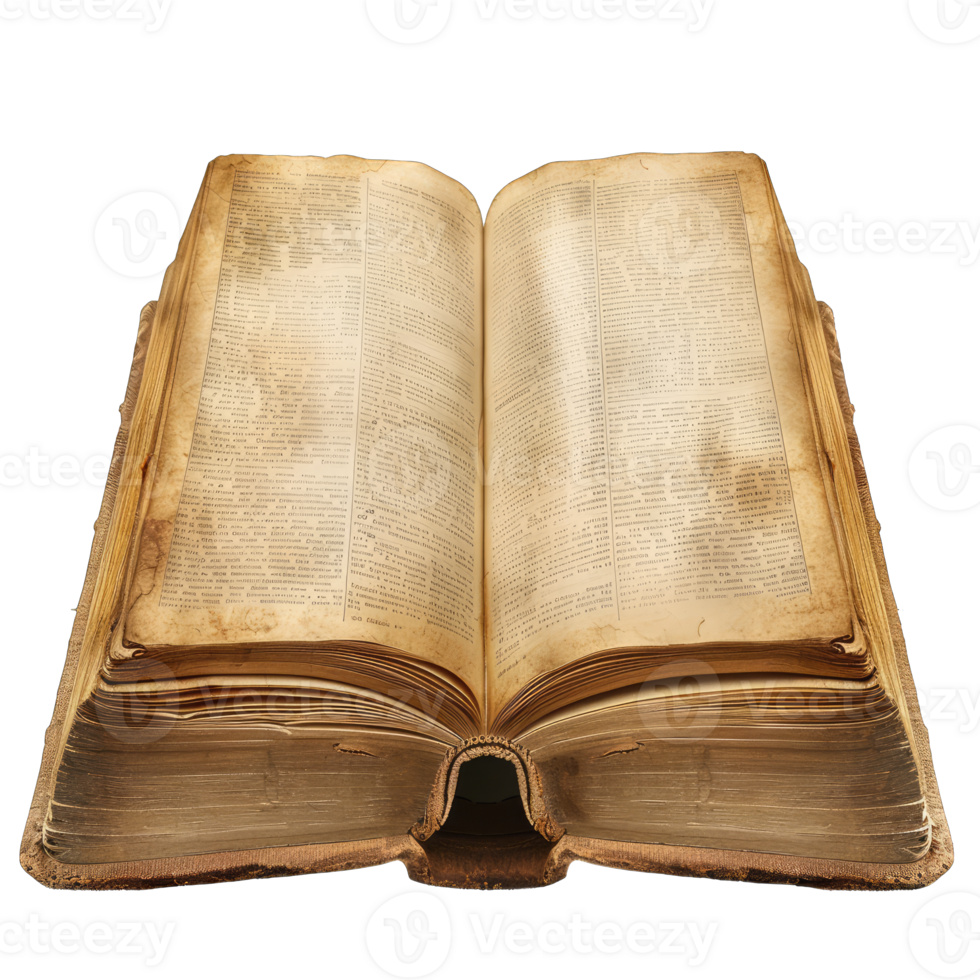 An antique, open book showcasing weathered pages and a classic, timeless appearance perfect for literature and history themes. png