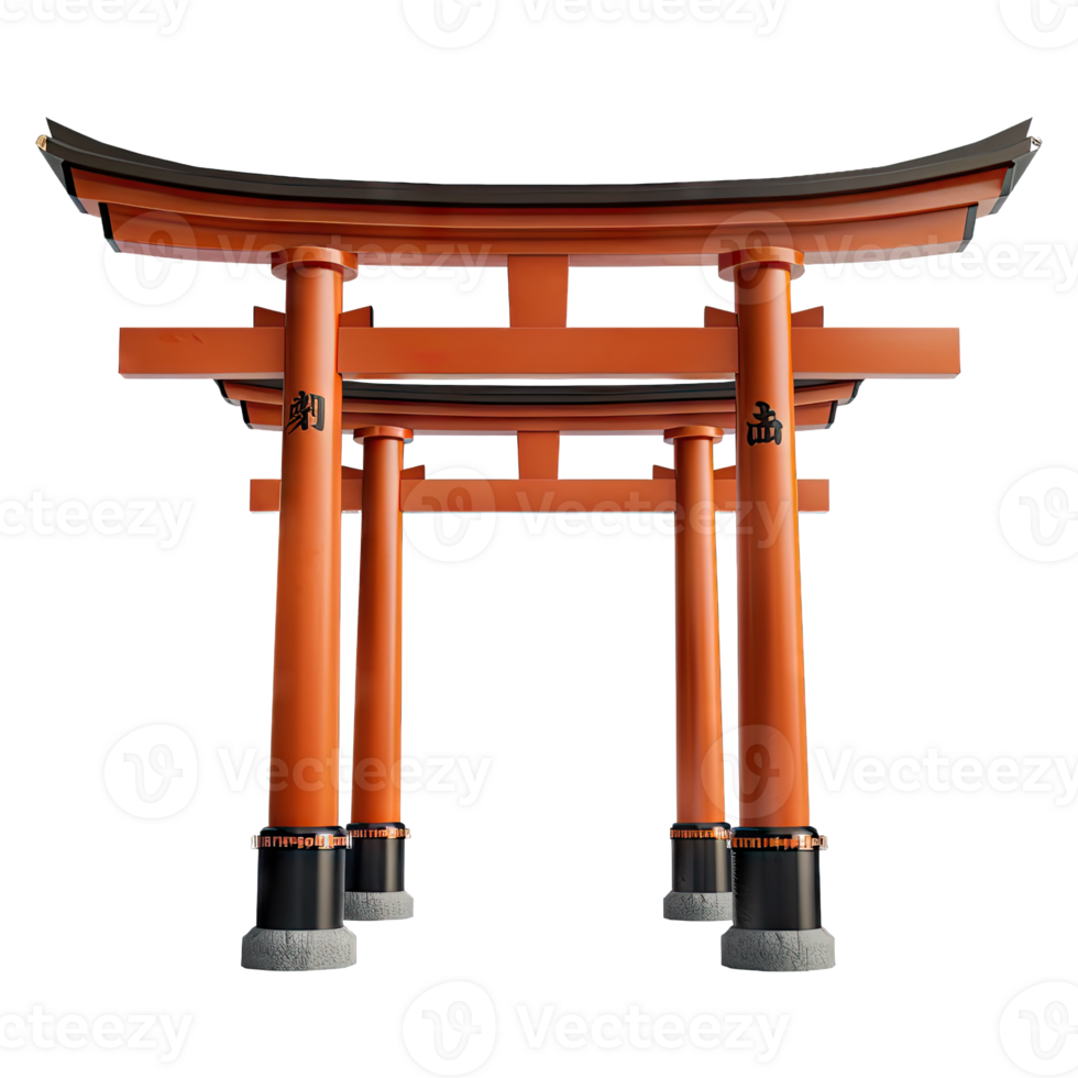 A traditional Japanese Torii gate, symbolizing the entrance to sacred spaces. Vibrant orange structure against a clear backdrop. png