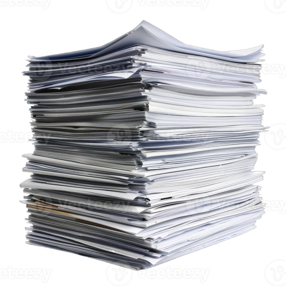 A tall stack of assorted documents and papers, symbolizing organization and office work. png