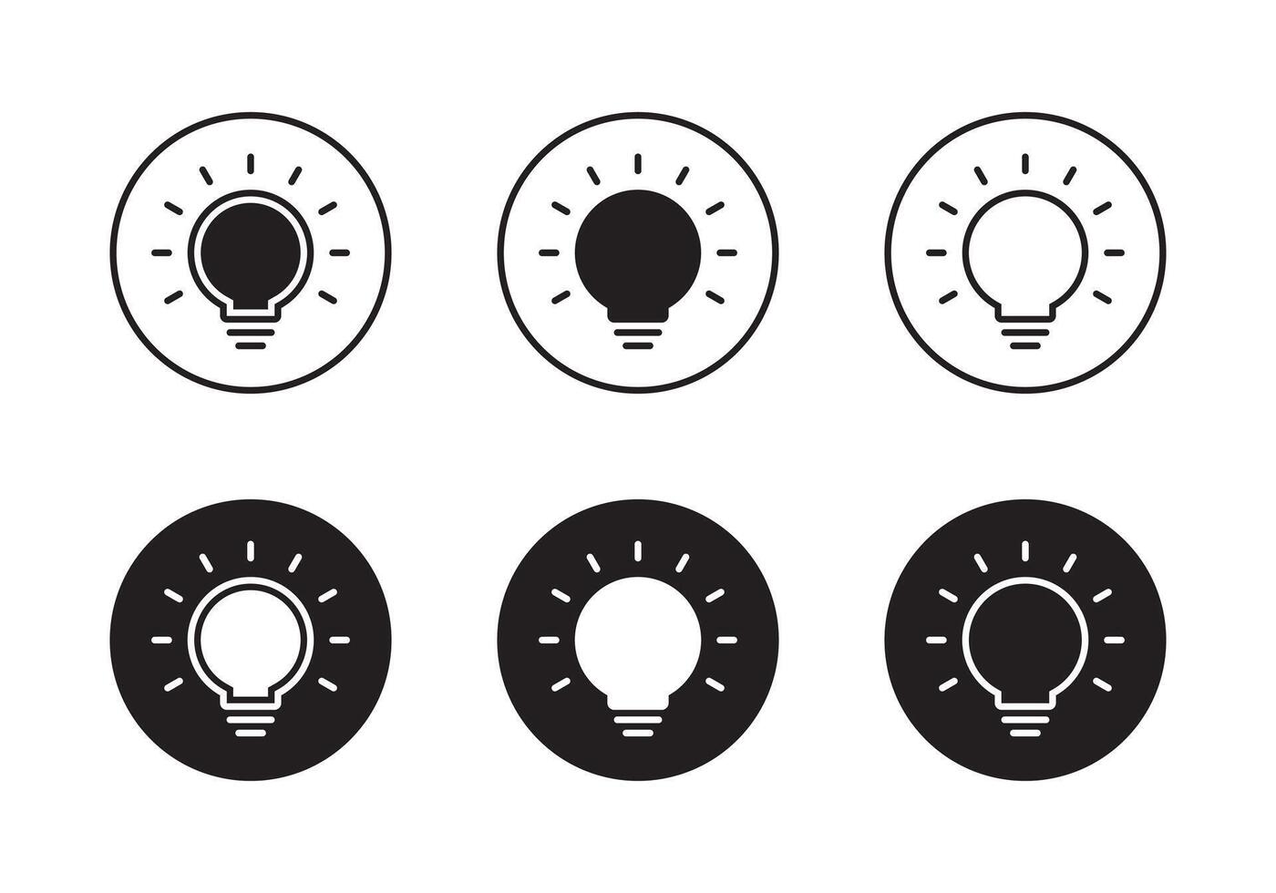 Light bulb, lamp icon set on black circle. Insight, idea sign symbol vector