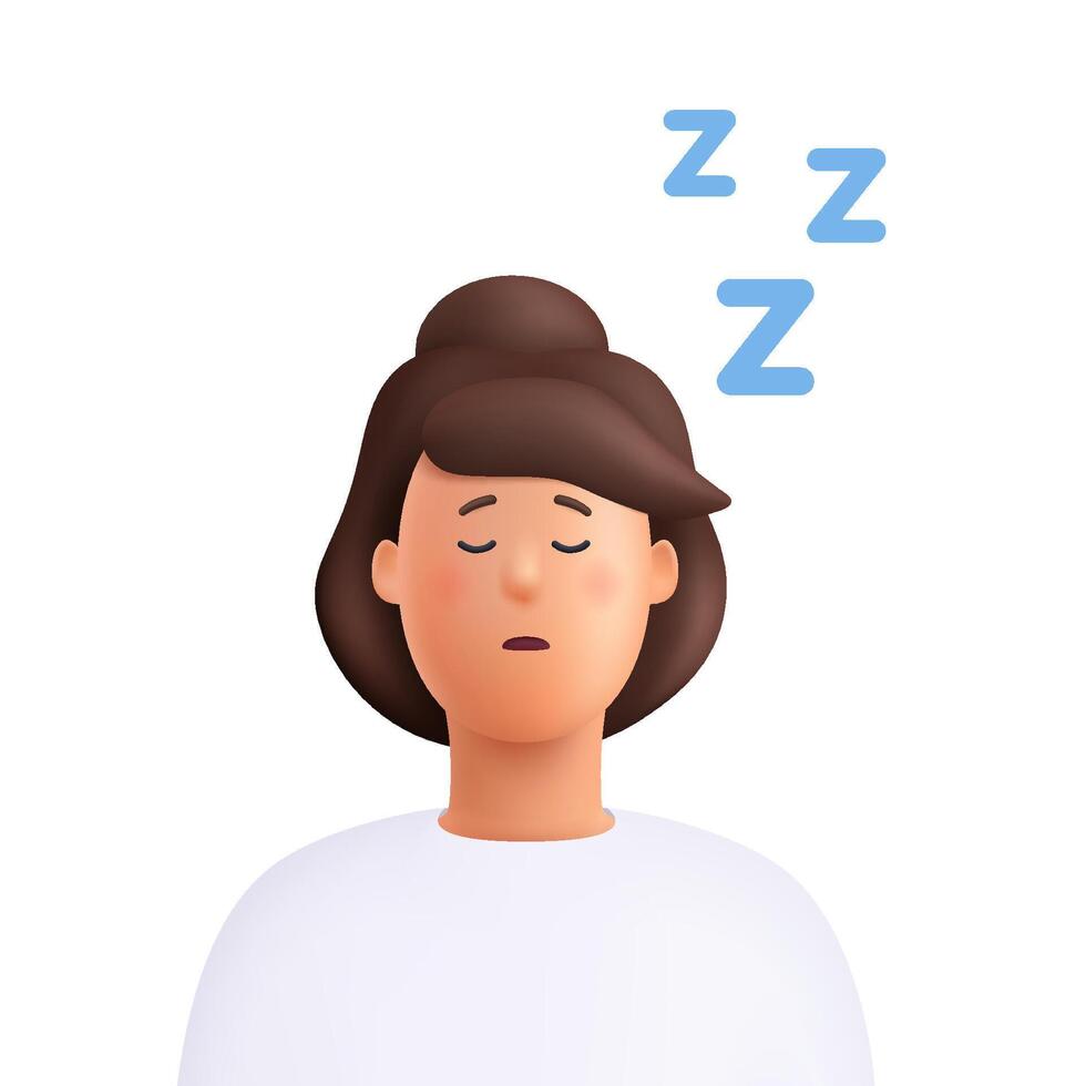 Woman sleeping and snoring with open mouth and with noise sound zzz's. Sleep apnea, snoring, medical health concept. vector