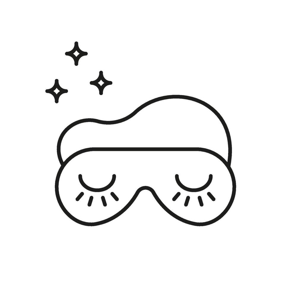 Sleep Mask with Stars Line Icon. Restful Night and Dreaming Outline Symbol. Eye Mask for Sleeping. Nighttime Comfort. Editable Stroke. Isolated Illustration vector