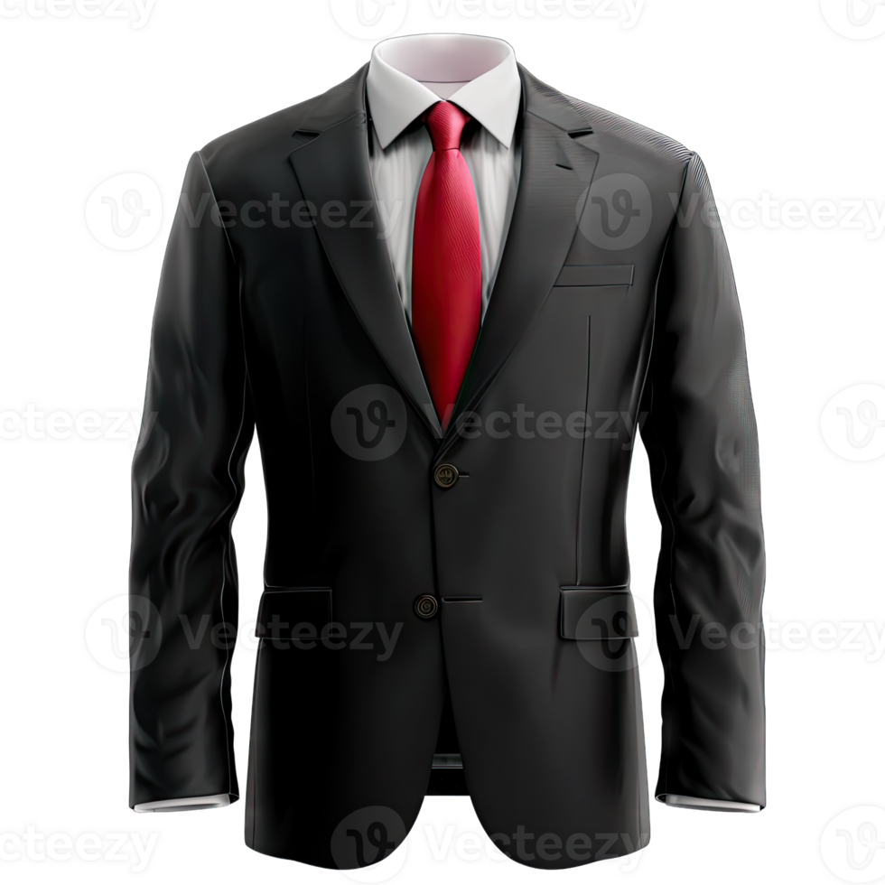 A classic black suit with a red tie, perfect for a formal event or a business meeting. png