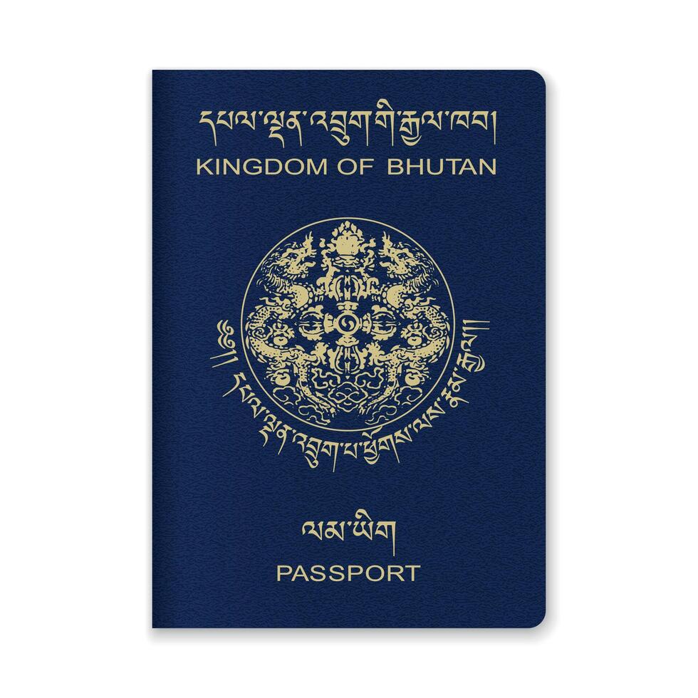 Bhutan Passport Cover with Gold Emblem and Text vector