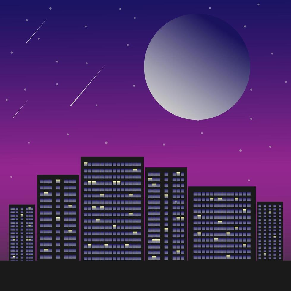 Landscape of a night city with buildings and the moon vector