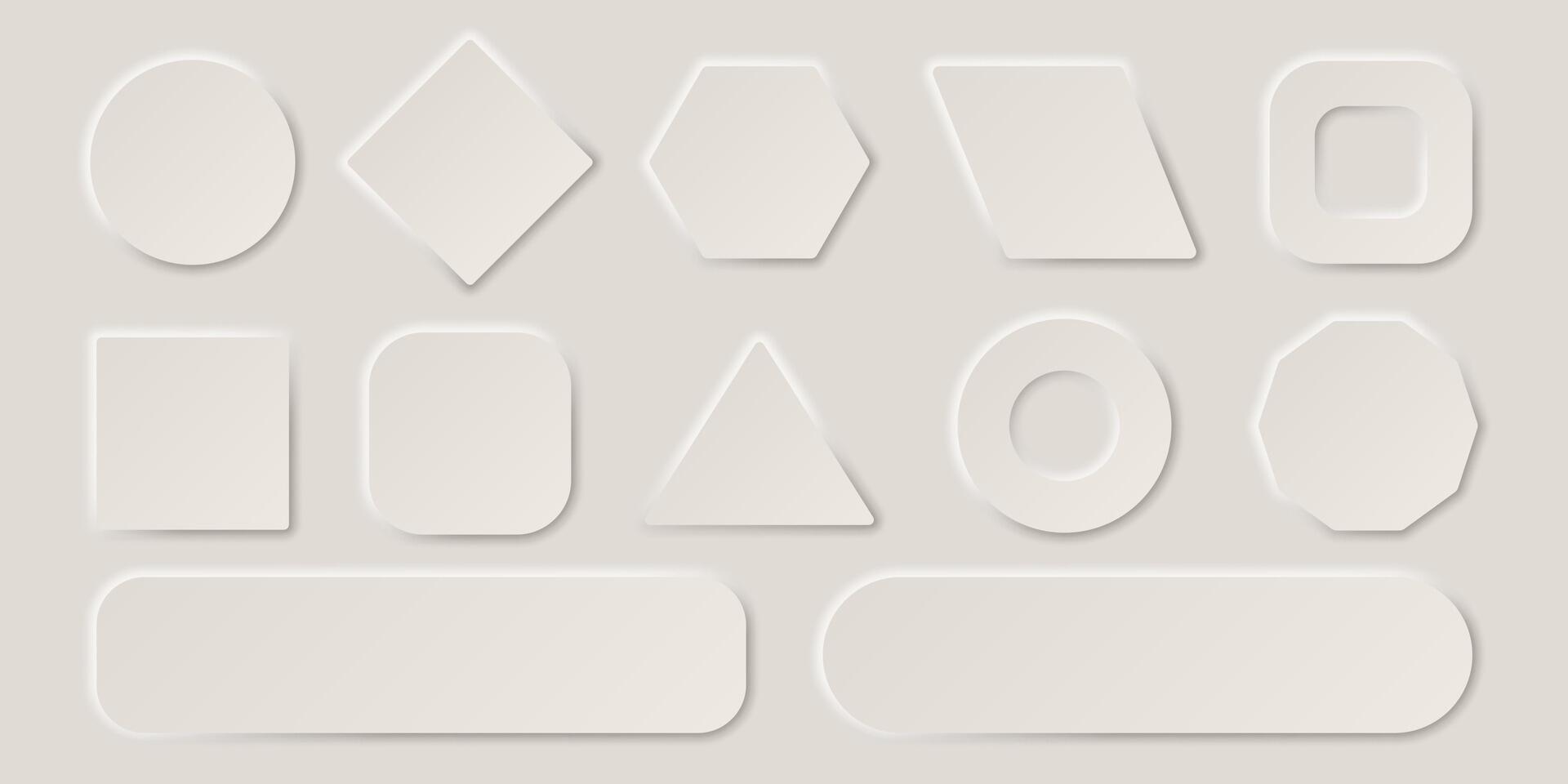 Collection of empty buttons in the style of neomorphism. Set for design of user interface elements. vector