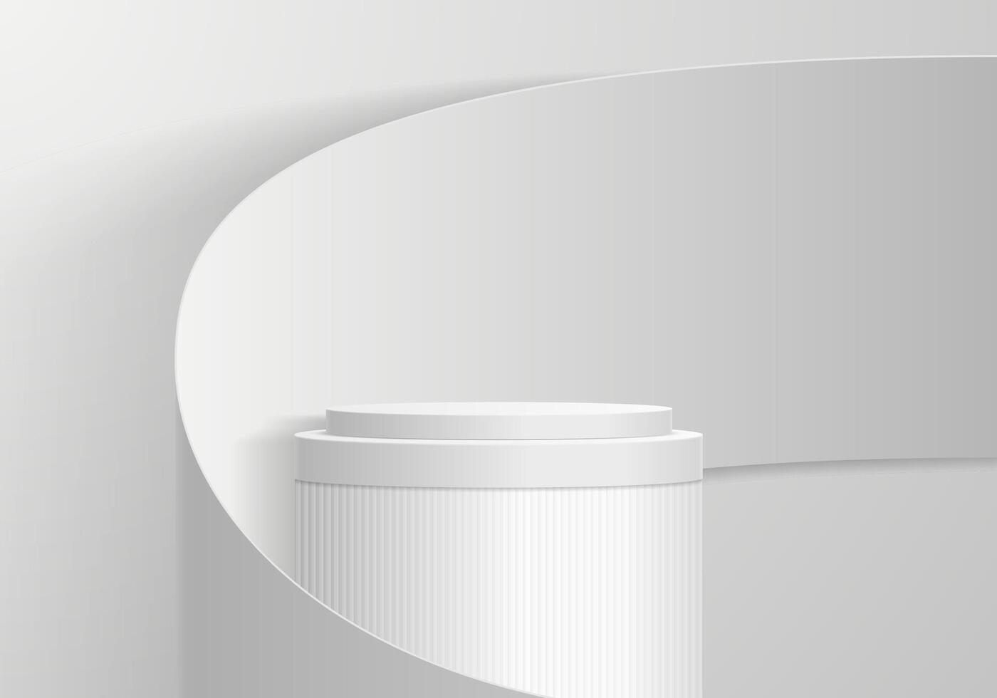 Round podium or pedestal for exhibition hall in studio on light background in abstract minimalistic design. vector