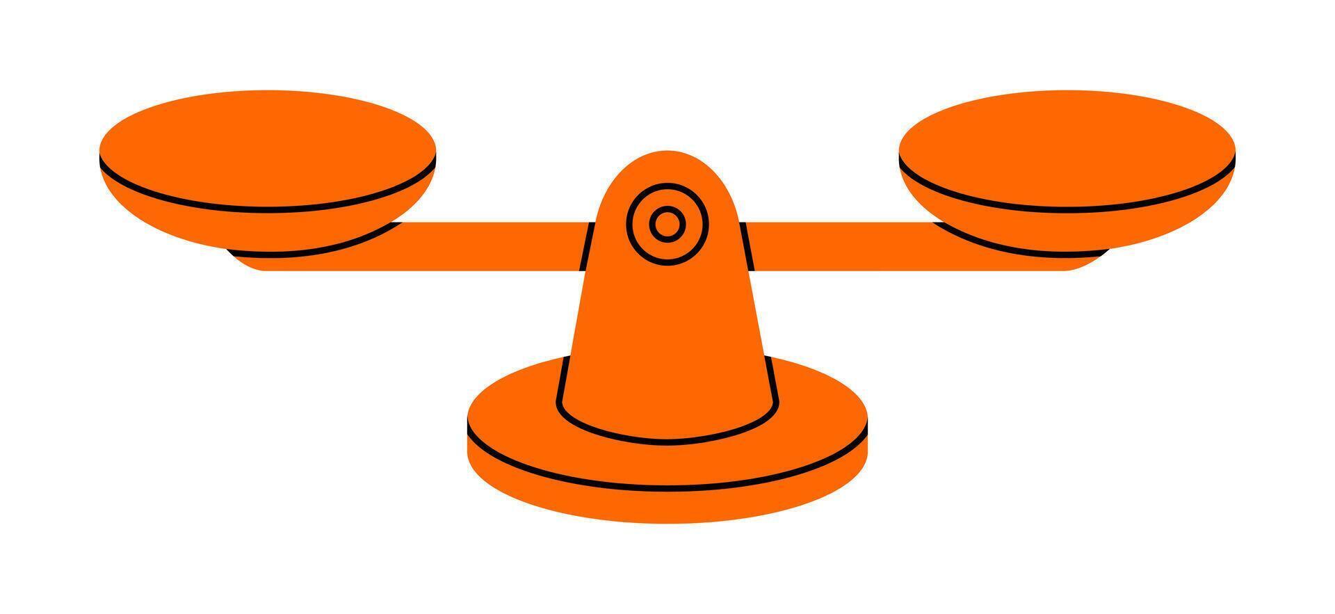 Hand drawn cute cartoon illustration balance scales. Flat mass measurement device doodle style. Equal in weight bowls icon or print. Justice and law concept. Equilibrium and control. Isolated. vector