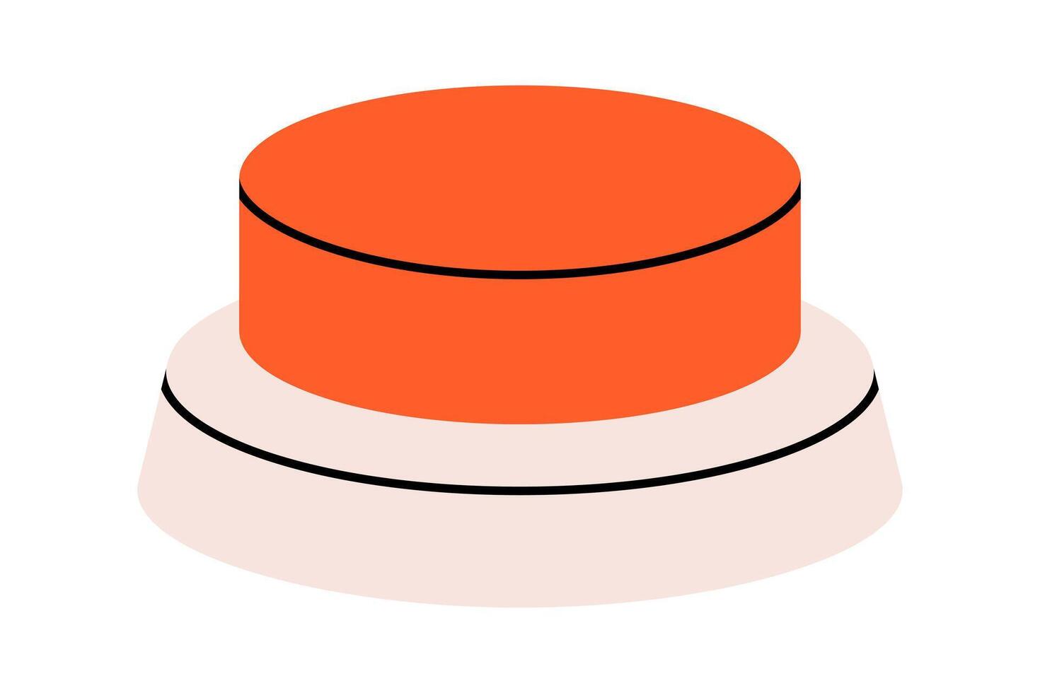 Hand drawn cute cartoon illustration emergency warning red button. Danger alarm pressbutton. Flat problem caution sign in doodle style. Control panel. Stop signal. Launch or start. Isolated. vector