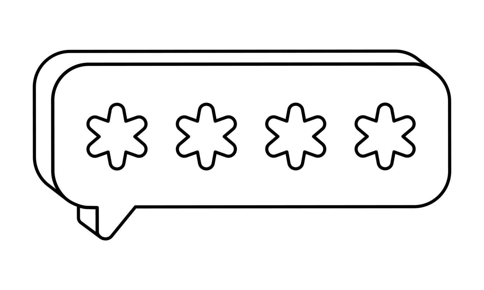 Hand drawn cute outline illustration speech bubble with four stars. Flat password sticker line art doodle. Access or verification account icon. Digital security. Privacy protection. Isolated. vector