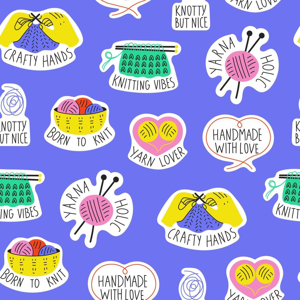 Knitting Tools and Quotes Seamless Pattern vector