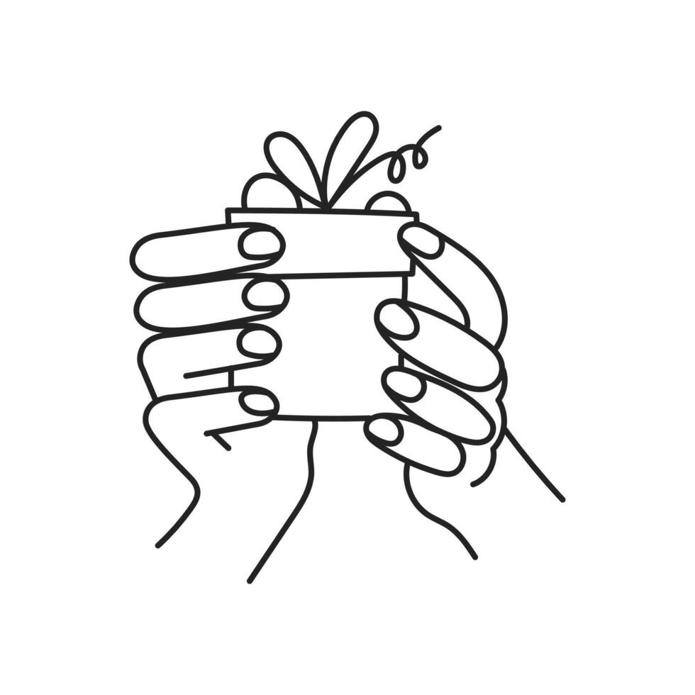 Two Hands Holding Small Birthday Present vector
