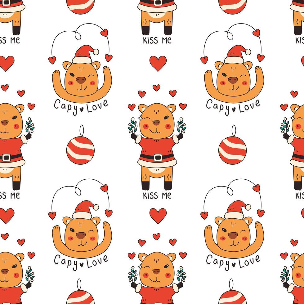 Christmas Capybara Love Seamless Pattern vector