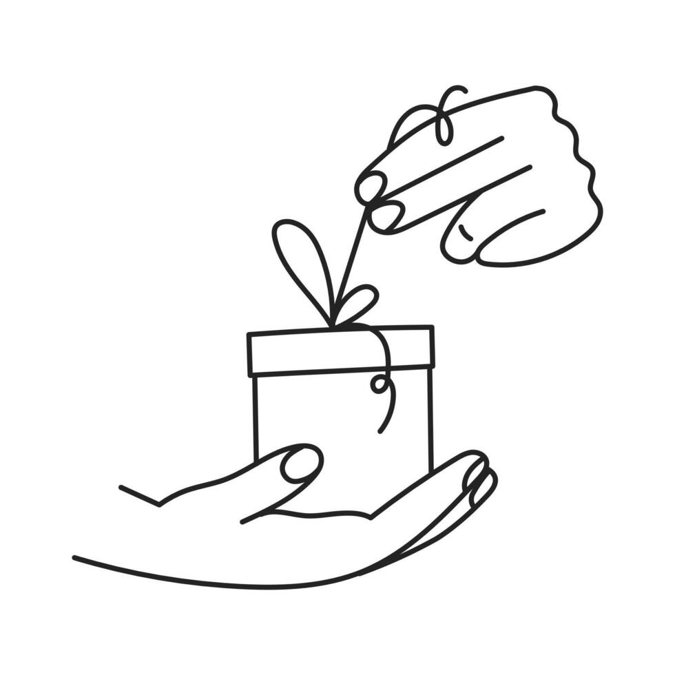 Line Hand Gesture Opening Gift Box vector
