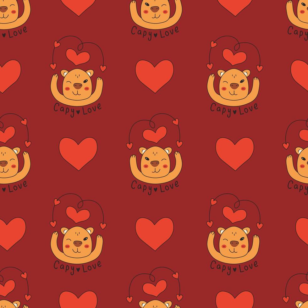Capybara Valentine Day Seamless Pattern vector