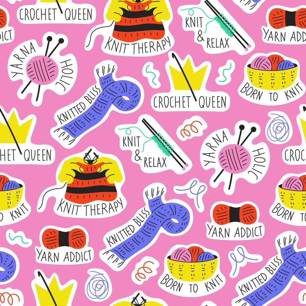 Knitting Modern Seamless Pattern with Text vector