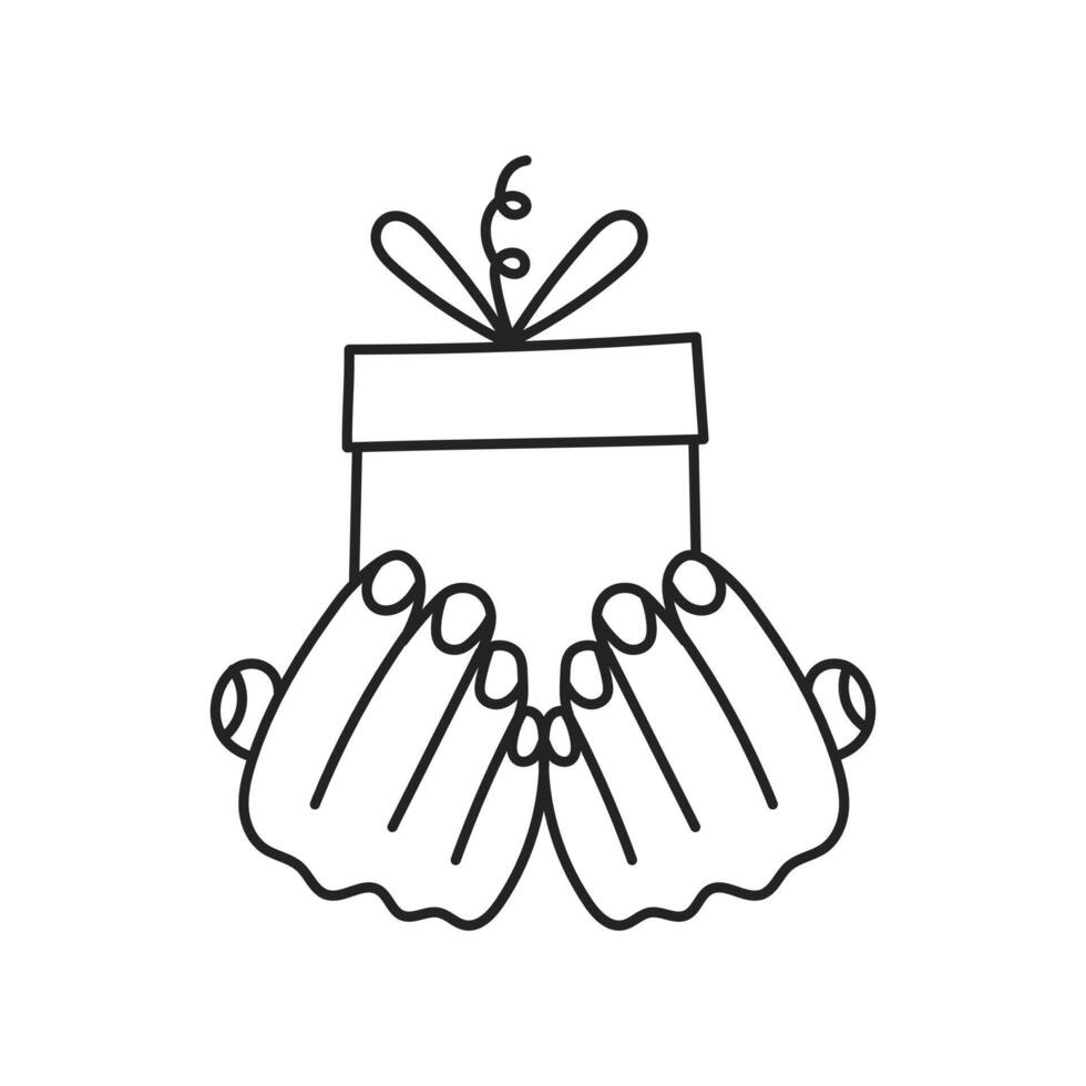 Two Hands Holding Gift Box Line art vector