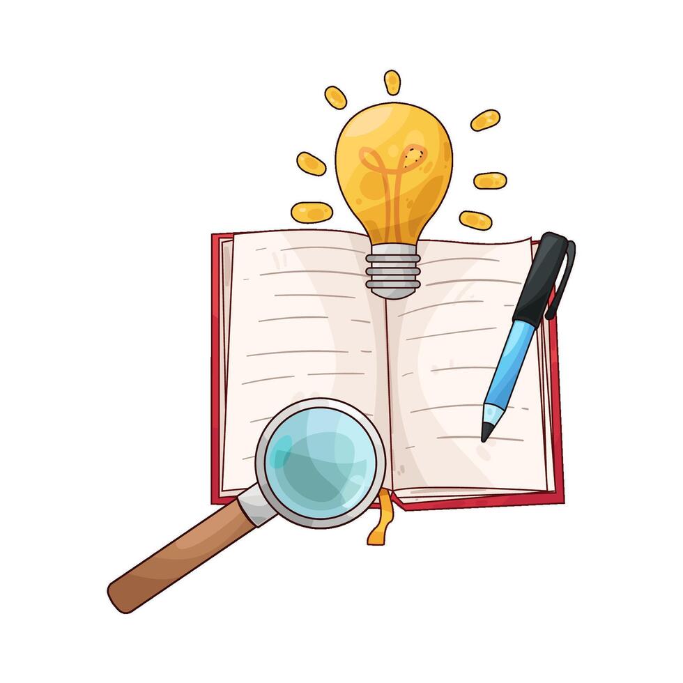 open book and magnifying glass vector