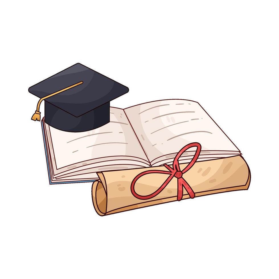books and rolls of certificates illustration vector