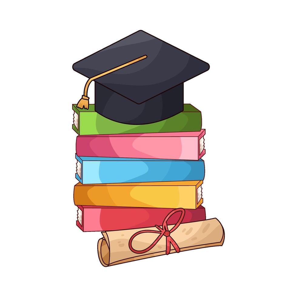 graduation cap on a pile of books vector
