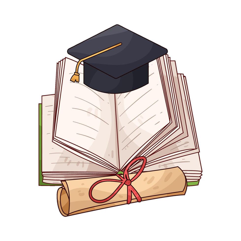 open books and rolls of certificates vector