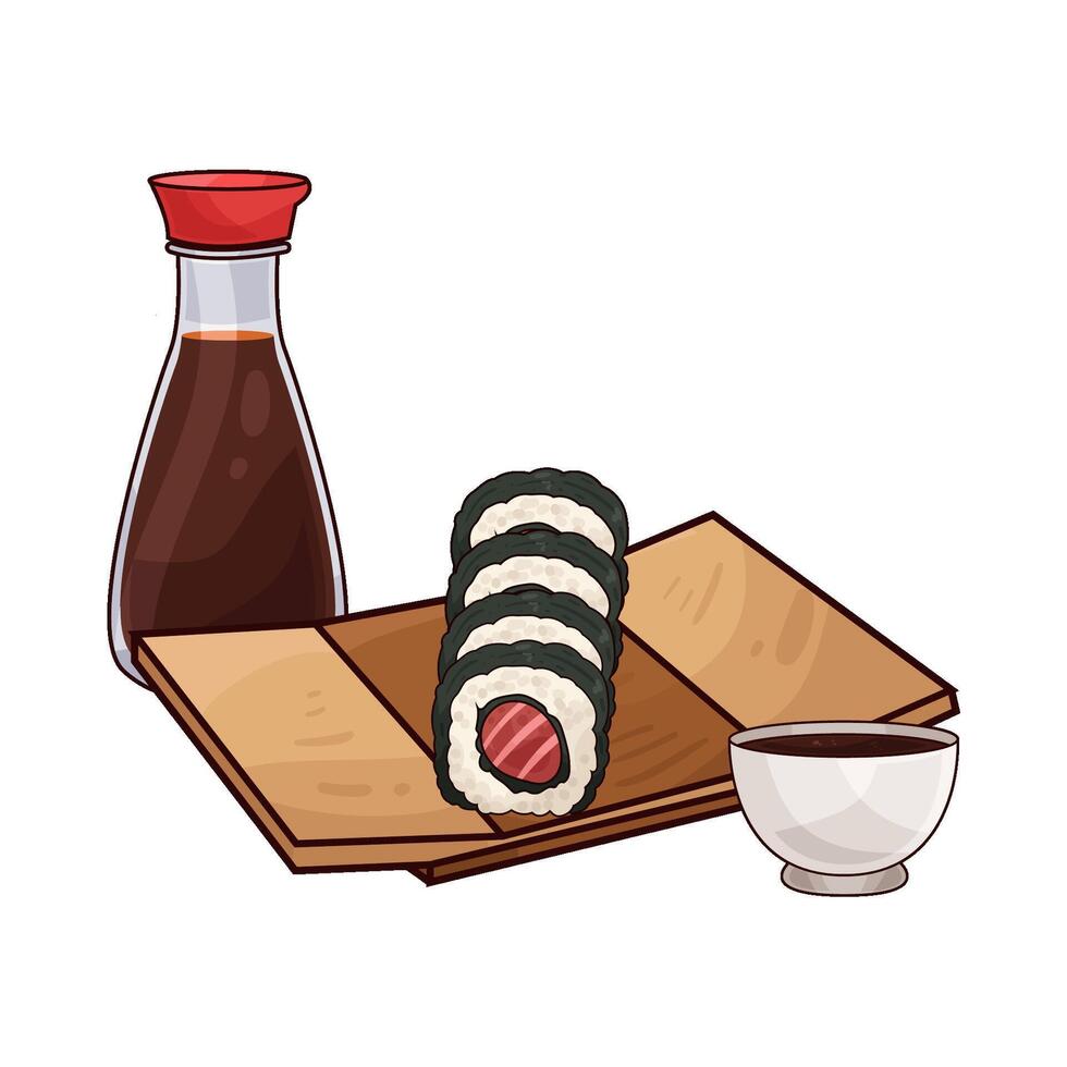 sushi roll on a wooden plate vector