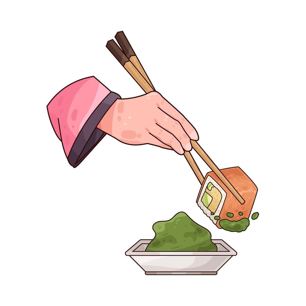 delicious salmon sushi and wasabi vector
