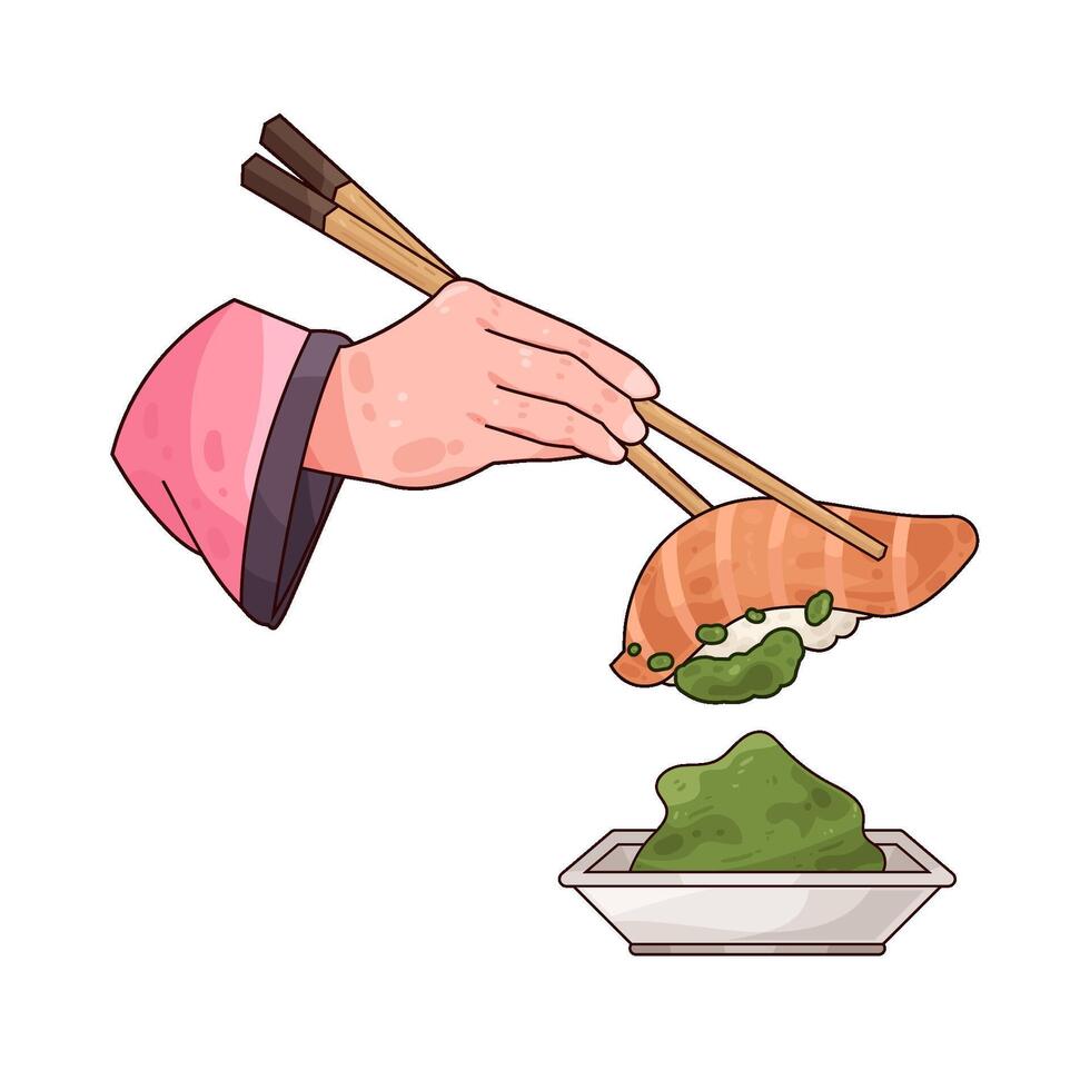 illustration of delicious salmon sushi and wasabi vector