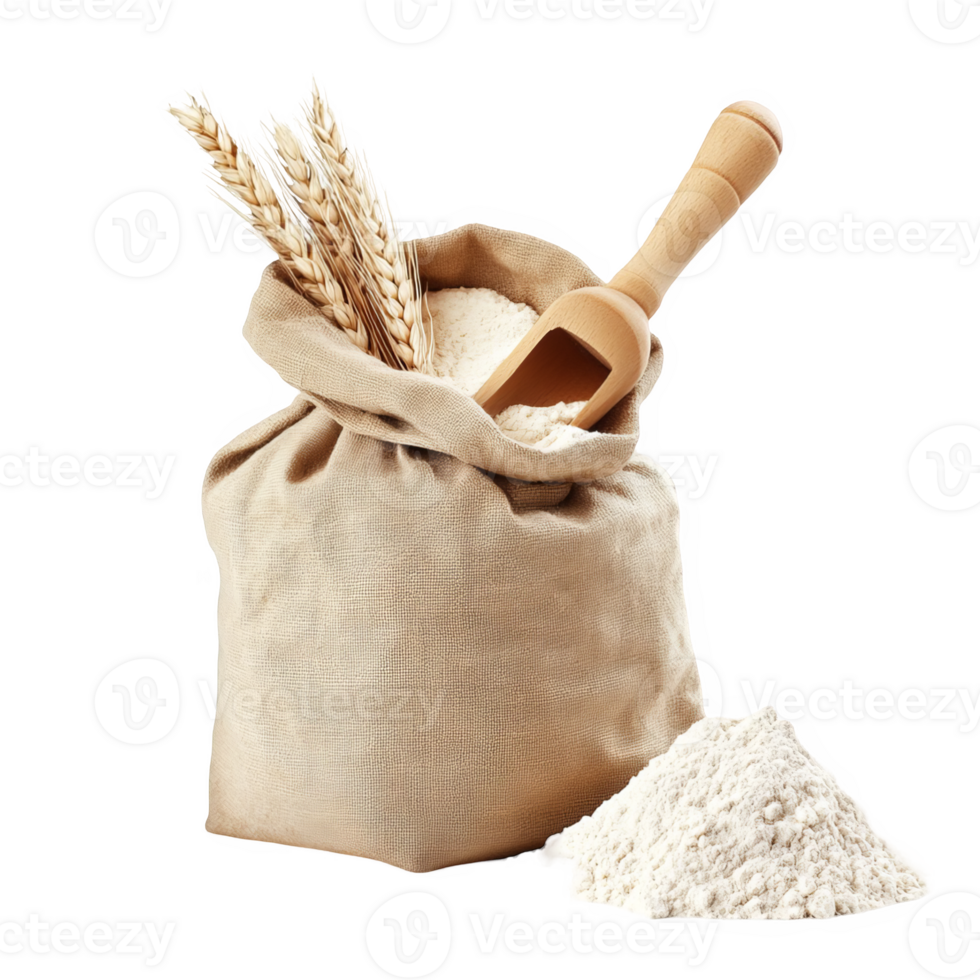 Paper Bag of Wheat Flour with Wooden Scoop png