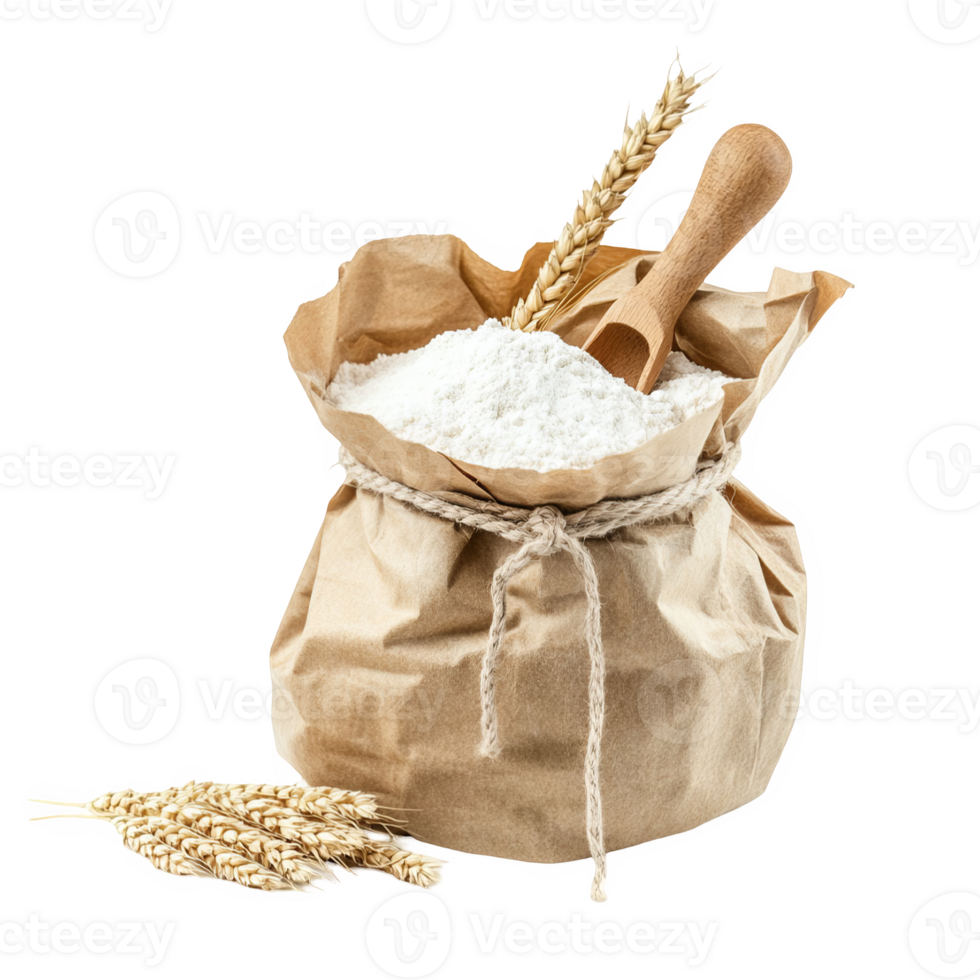 Wheat Flour in Paper Bag with Wooden Scoop png