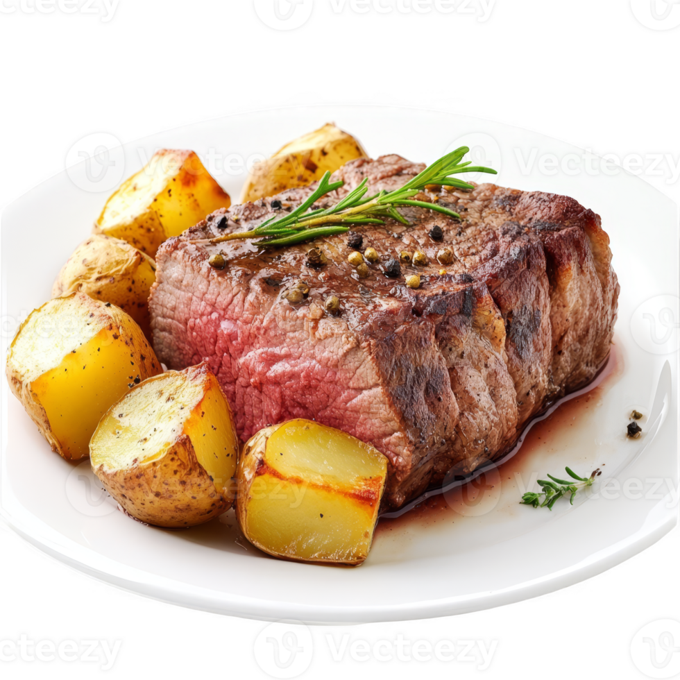 Medium rare roast beef with potatoes transparent background png