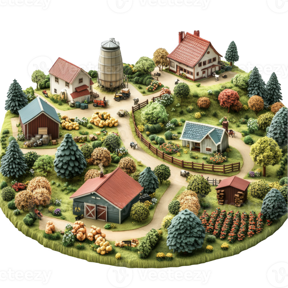 granja isométrica transparente antecedentes png
