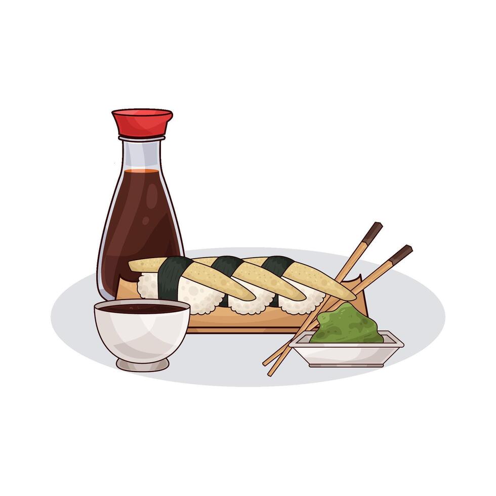 illustration of soy sauce with delicious sushi vector