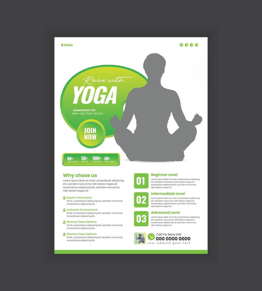 Yoga course opening poster template or Yoga and meditation class training flyer design vector