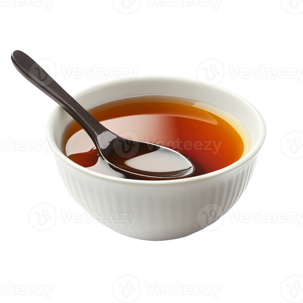 Bowl and spoon of tasty maple syrup transparent background png
