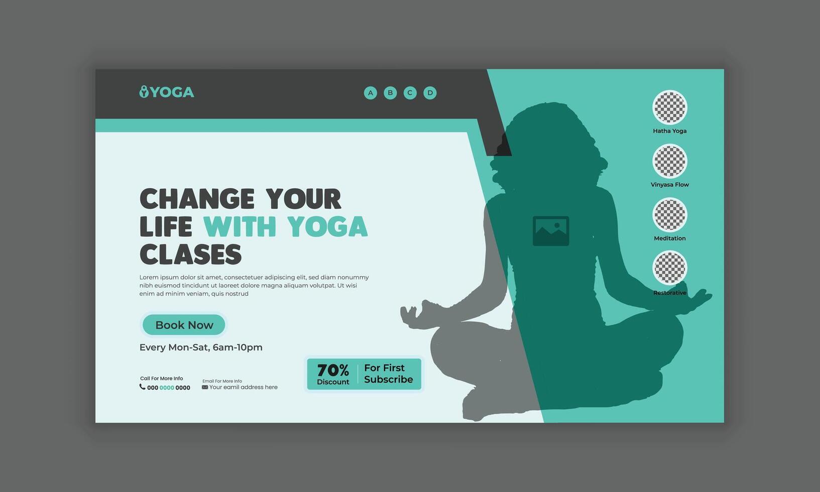 Yoga class landing page design stretching poses vector