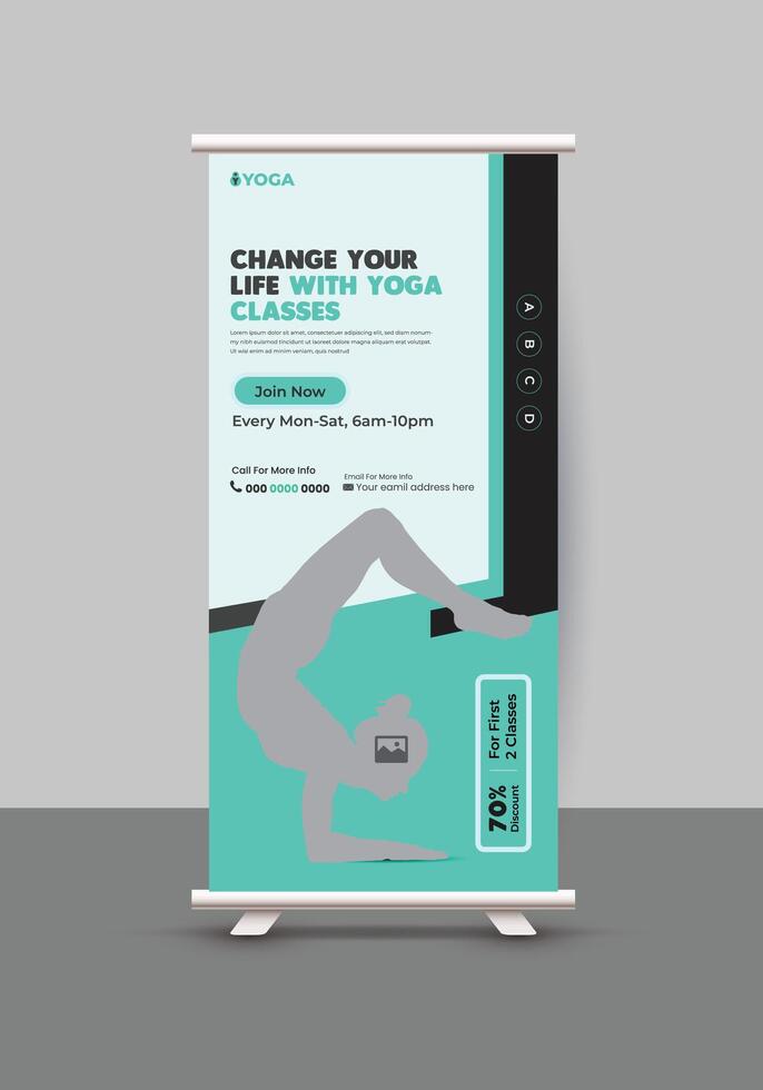 Yoga class, training roll up banner template vector