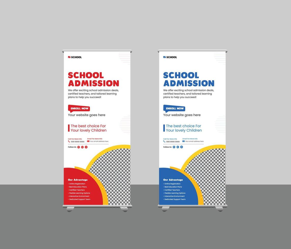 The school roll up banner education x banner standee design template vector