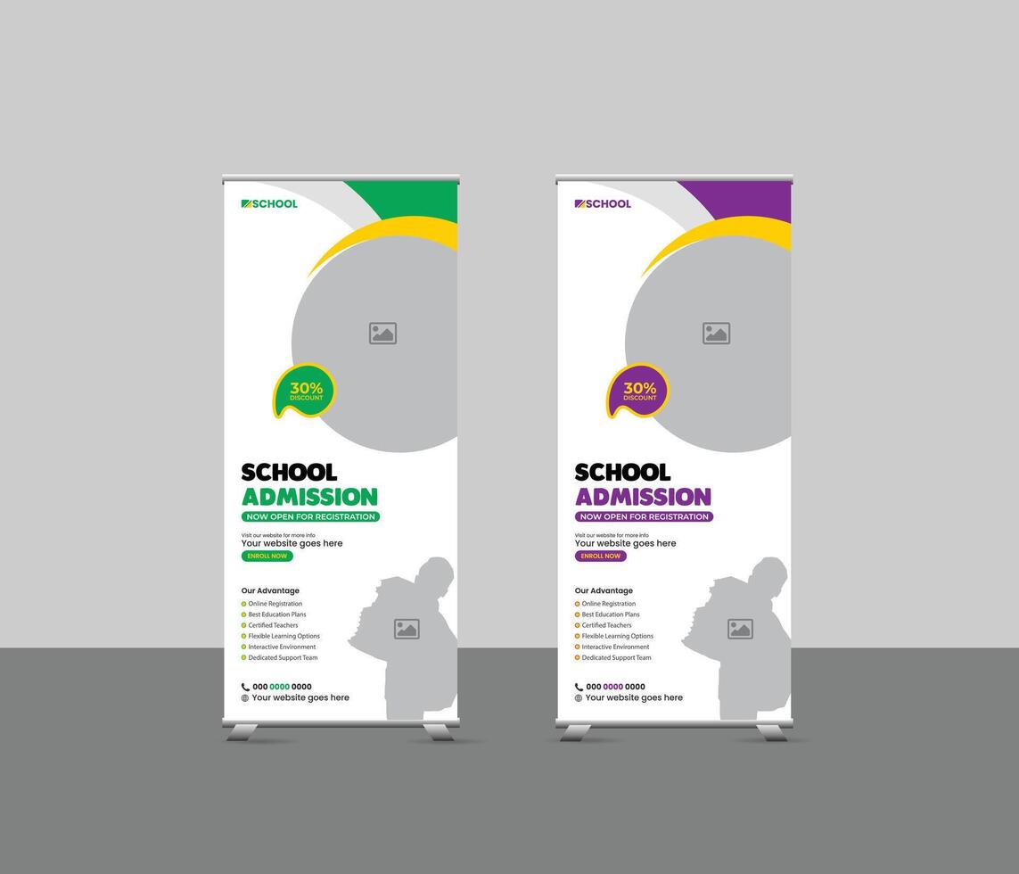 Back to school admission education study, standee roll-up banner template vector