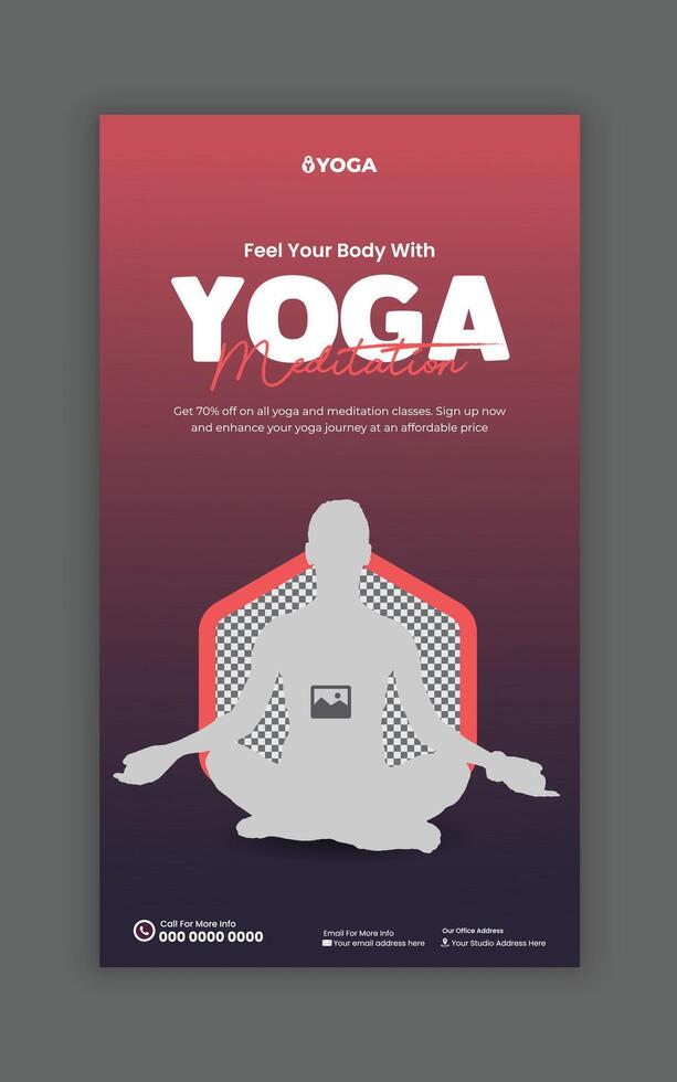 Yoga and meditation class social media story design and yoga class vertical banner design template vector