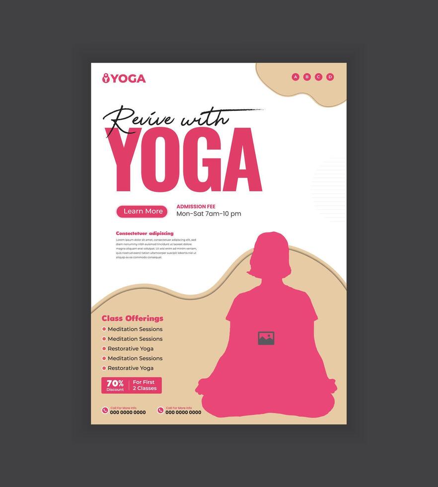 Yoga and meditation print flyer and A4 size yoga class poster template design or Yoga Studio flyer template vector