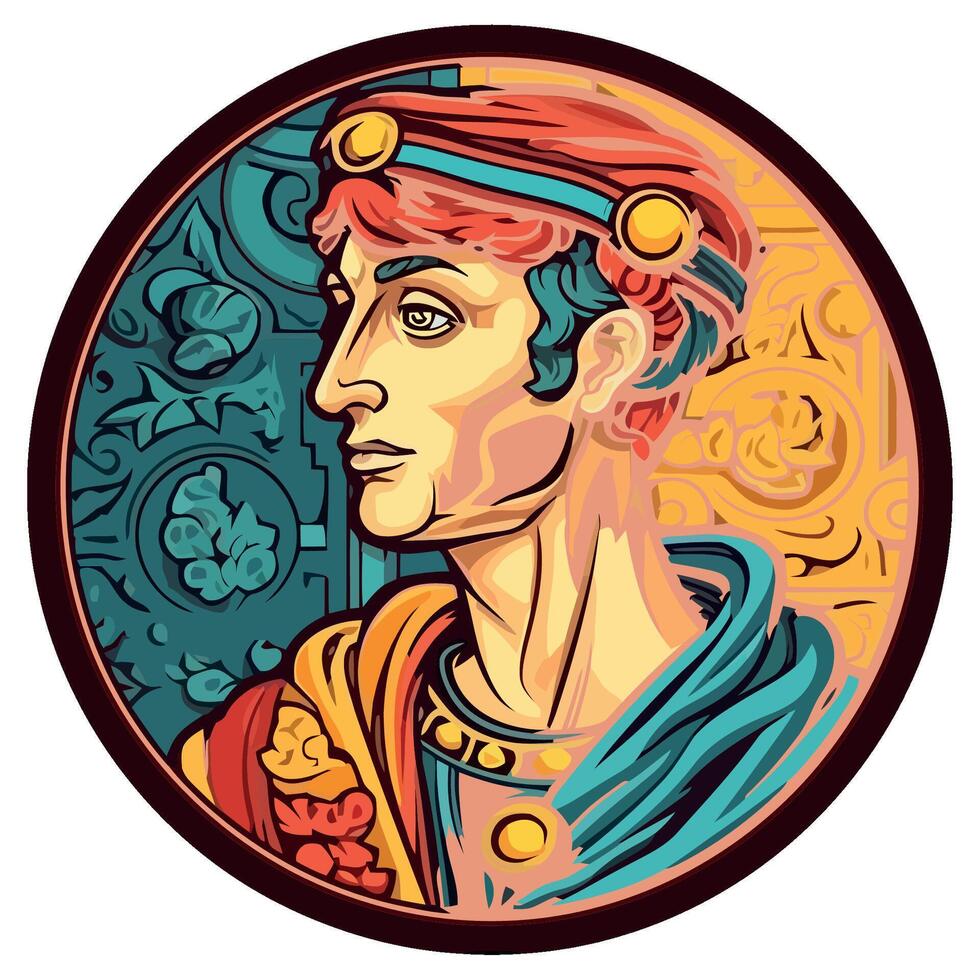 A portrait of a man in a round frame vector