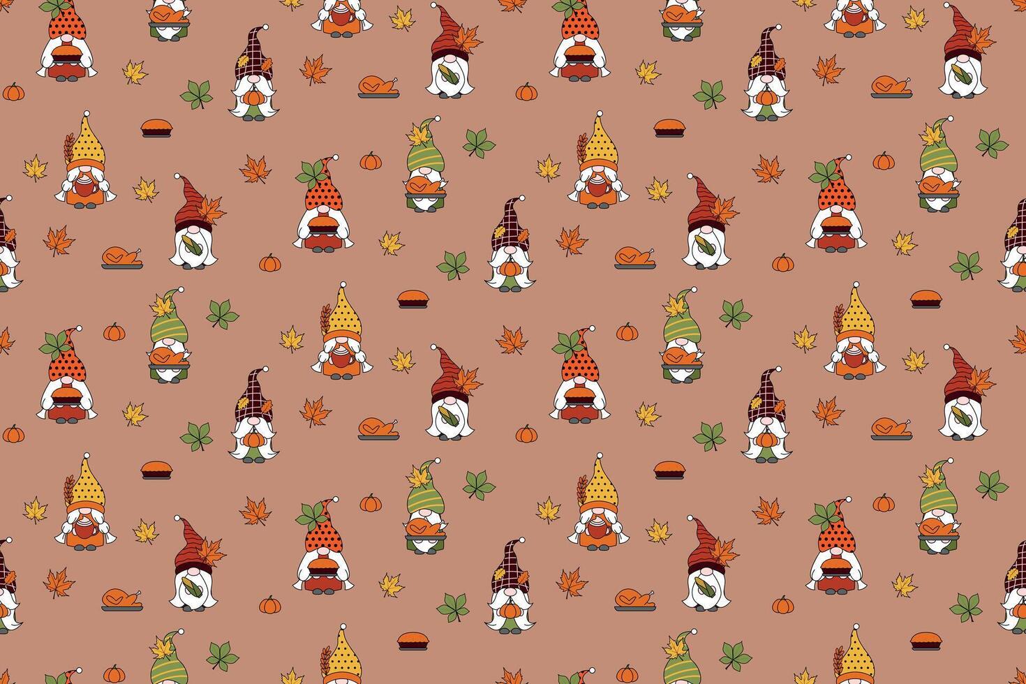 Cute thanksgiving gnomes. Autumn seamless pattern. Template design for textile, invitations and seasonal decorations. illustration vector
