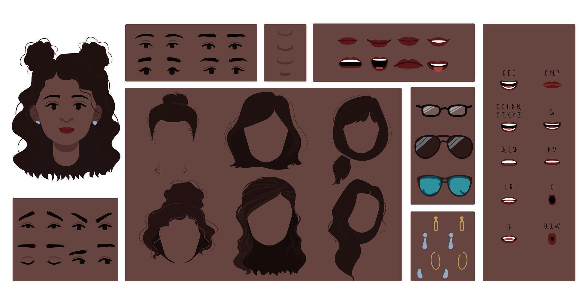 Brown skin colored female face constructor vector