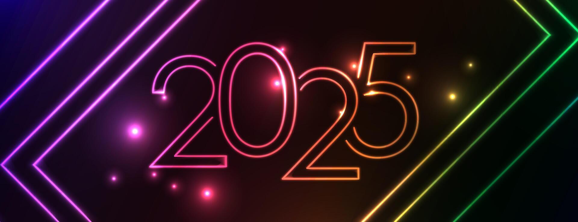 2025 neon shining Happy New Year Background Design vector