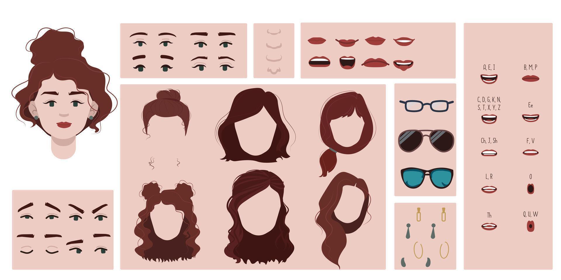 Red haired girl face construction vector