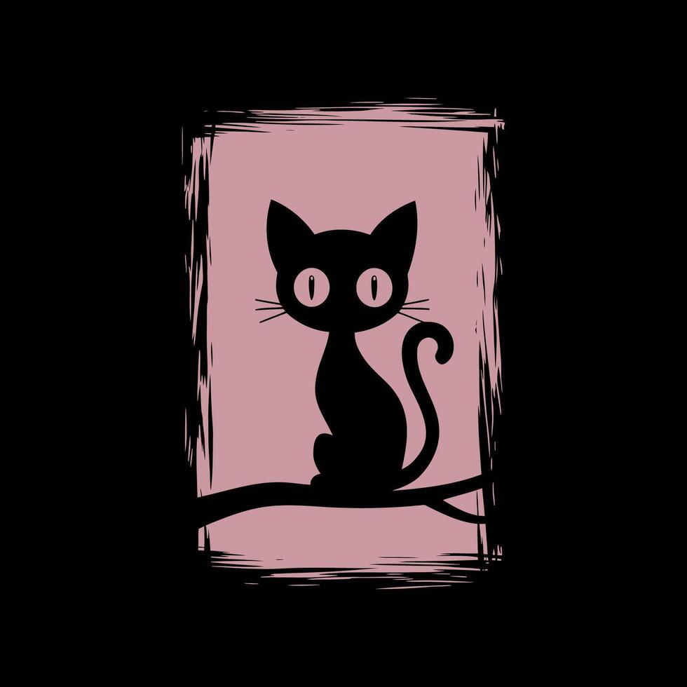 A black cat silhouette , framed in a rough rectangle vector