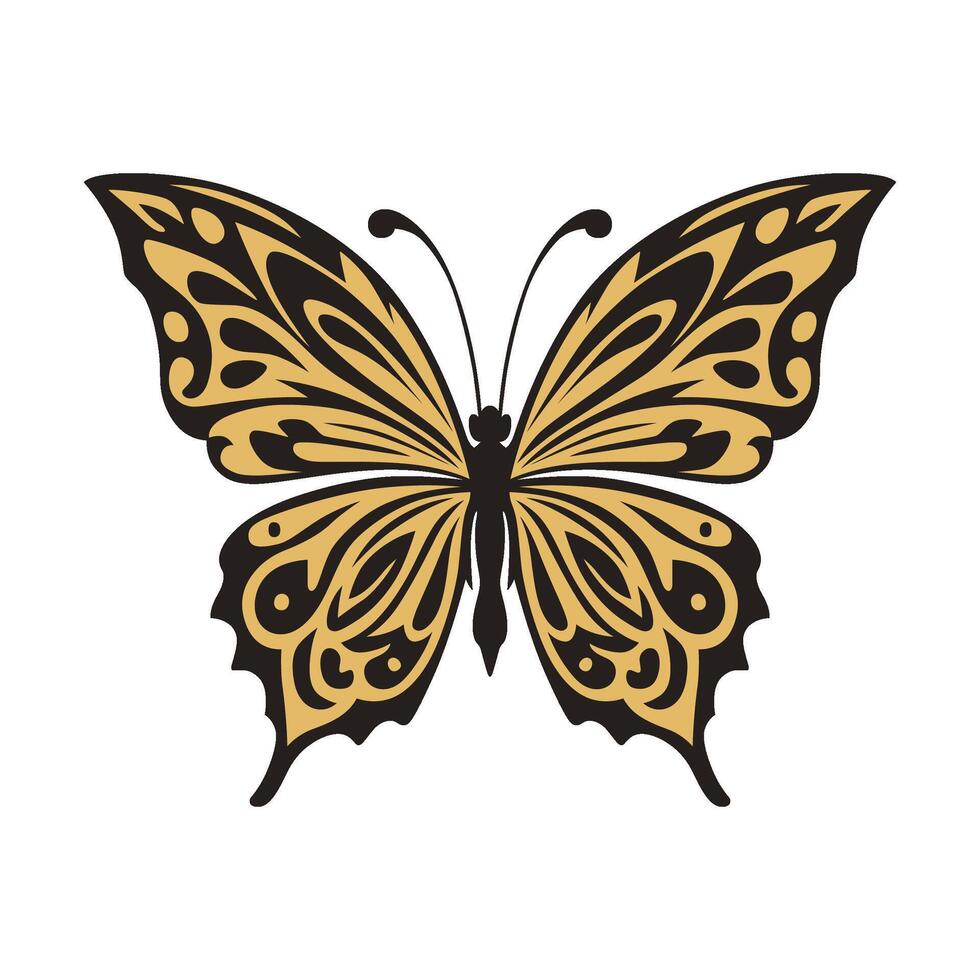 Butterfly with intricate black and gold patterns vector